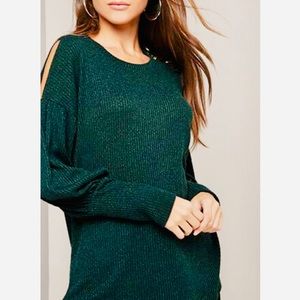 VINE&LOVE⚡️Metallic Ribbed Open Shoulder Sweater_S